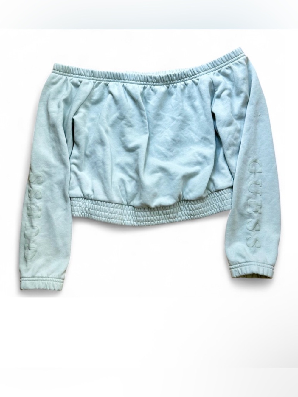Guess Off-Shoulder Light Grey Crop Top